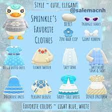 She has a blue and white swirl on her head and yellow cheeks. Mandy On Instagram Sprinkle S Lookbook Today I Have A Long List Of Requests For In 2021 Animal Crossing Villagers Animal Crossing Characters Animal Crossing Game