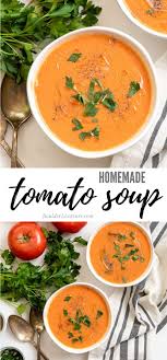 Homemade Tomato Soup Is Made With Fresh Tomatoes And Other Wholesome Ingredients For A Flavor Easy Tomato Soup Recipe Fresh Tomato Recipes Tomato Soup Homemade