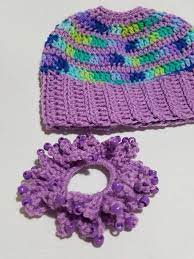 Check Out This Item In My Etsy Shop Https Www Etsy Com Listing 633885556 Girls Purple Ponytail Hat B Ponytail Hat Crochet Messy Bun Hat Crochet Messy Bun Hat