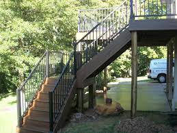 Spiced Rum Trex Transcends Deck Stairs With Landing Deck Stairs Stair Landing Deck