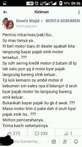 Beli motor baru berbagai merk dari dealer resmi di jabodetabek, bunga ringan dengan simulasi kredit cicilan/angsuran dari leasing terpercaya. Beli Motor Baru Langsung Dimintain Pajek Stnk Ama Salas Gimana Ini Gan Bonsaibiker