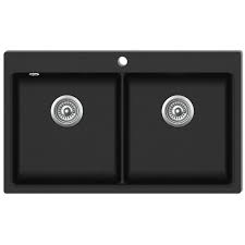 Vidaxl Avier De Cuisine Encastrable A 2 Bacs En Granite Noir Lave Main Lavabo Evier Cuisine Evier Granit Noir