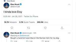 Elon musk has 25 minutes to save his $doge or it's going to pass the moon on its way back to earth. Etsy Stock Pops On Elon Musk Tweet Youtube
