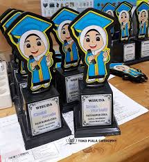 Memberikan piagam kepada pemenang peserta lomba atau juara kelas merupakan salah satu bentuk ucapan selamat secara simbolik. Piala Wisuda Pesanan Paud Mawar Ceria Character Vault Boy Indonesia
