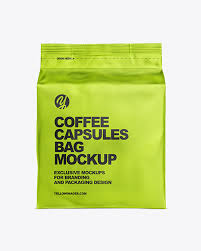 Matte Metallic Bag With Coffee Capsules Mockup In Bag Sack Mockups On Yellow Images Object Mockups
