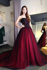 Black And Burgundy Dress Burgundy Lace Tulle A Line Strapless Long Prom By Prettylady On Zibbet Burgundy Prom Dress Gothic Wedding Dress Black Wedding Dresses