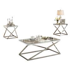 Unbelievable price on coffee tables in industry (usa) company poundex associates, corp. Poundex 3 Piece 43 In Silver Clear Large Rectangle Tempered Glass Coffee Table Set Pdex F3114 The Home Depot