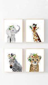 Safari Babies Set Of 4 Prints Animal Paintings Zebra Etsy In 2021 Baby Room Paintings Baby Animal Art Nursery Prints