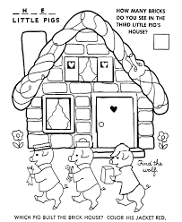 The wolf cannot blow the brick house down the wolf goes away and the three pigs are happy here is a collection of coloring sheets that protray the story of the 3 little pigs and their tribulations with the big bad wolf. Three Little Pigs Coloring Page Coloring Home