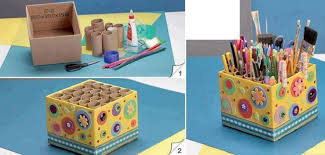 A Cute Pen And Pencil Holder Made From Recycled Paper Towel Rolls Diy Pencil Holder Toilet Paper Roll Crafts Paper Crafts For Kids