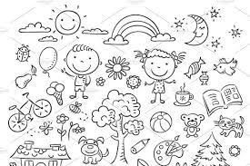 Black And White Objects For Kids Kids Doodle Set Black And White Doodle Black And White Cartoon Kids Doodles