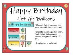 Hot Air Balloon Birthdays For Bulletin Board Or Pocket Chart Includes Spanish