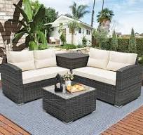 Lacoo 4 Pieces Patio Furniture Sets Rattan Chair Wicker Conversation Sofa  Set Outdoor Tble and Chairs for Backyard Porch Garden Poolside Balcony, ...