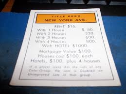 Maybe you would like to learn more about one of these? 1974 Parker Brothers Monopoly Deed Card New York Ave