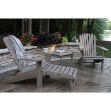 Outdoor Interiors 3 Piece Eucalyptus Adirondack Chair And Table Set In Grey Products In 2019 Adirondack Chairs Outdoor Ottoman In Living Room