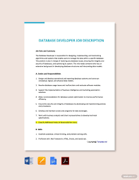 Free Database Developer Job Ad Description Word Google Doc Apple Mac Pages Job Description Template Job Description Job Ads