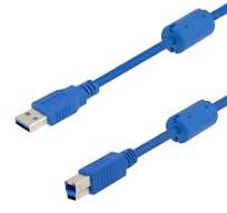 USB 3.0 Cable Assembly, Type A Male Plug to Type B Male Plug w/ Ferrites,  28/26/22AWG, PVC, Blue, 3.0M