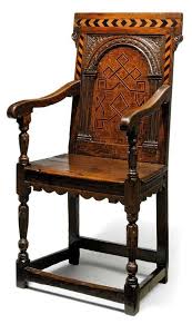 A Late Elizabethan Oak And Inlaid Armchair Late 16th Century Yorkshire The Back Panel Inlaid With Geometric Renaissance Furniture Armchair Carved Furniture