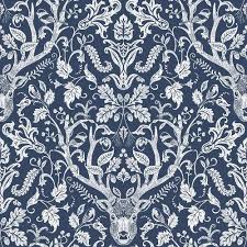Chesapeake 56 4 Sq Ft Kiwassa Navy Antler Damask Wallpaper Navy Wallpaper Brewster Wallpaper Damask Wallpaper