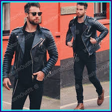New Men S Genuine Lambskin Leather Jacket Black Slim Fit Biker Motorcycle Jacket Westernoutfit Moto Fitted Biker Jacket Mens Street Style Jackets Men Fashion