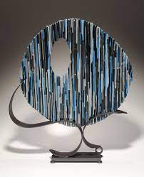 Blue Circle Fused Glass And Metal Sculpture Fused Glass Glass Sculpture Fused Glass Art