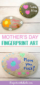 Mother S Day Painted Rock Craft With Fingerprint Art Painted Rocks Craft Rock Crafts Holiday Art Projects