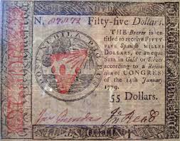 TDIH: February 3, 1690, The colony of Massachusetts issues the first paper  money in the Americas. Illustration: Fifty-five-dollar bill in Continental  currency; leaf design by Benjamin Franklin, 1779. : r/ThisDayInHistory