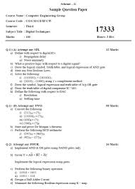 Maharashtra State Board Of Technical Education Msbte Sample Question Paper Of Diploma In Computer Engineering For Third Semester Subject Digital Techniques 17333 University Model Question Papers