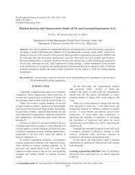 Pdf Relation Between Job Characteristics Model Jcm And Learning Organization Lo