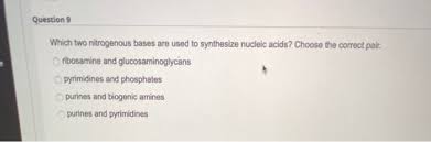 The conversion of pyruvic acid to lactic … acid c. Solved Question 9 Which Two Nitrogenous Bases Are Used To Chegg Com