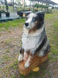 So many cute outdoor items so that outdoor space can pop. Woody S Wood Carving Australian Shepherd Chainsaw Carving Dog Dog Sculpture Aussie Carving Chainsaw Dog Dog Sculpture Chainsaw Carving Aussie Dogs