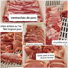 Vente au détail de viande de porc, les porcs sont élevés et transformés sur le site. Porcs Vente Directe Producteur