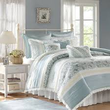 Country Shabby Chic Ivory White Soft Blue Lace Vintage Ruffle Comforter Set Ebay
