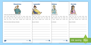 A Midsummer Nights Dream Characters Description Worksheet