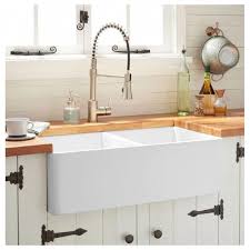 Signature Hardware 393672 Reinhard 33 Farmhouse Double Basin Kitchen Sink White Fixture Double Basin Kitchen Sink Farmhouse Sink Kitchen White Farmhouse Sink