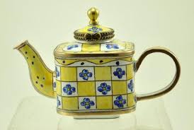 Kelvin Chen Enamel Mini Copper Teapot Checker Flower Blue White Old Retired Tea Pots Teapots Unique Mini Copper