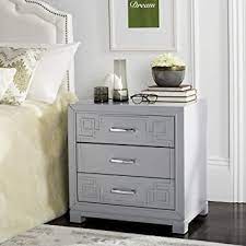Two full sized drawers provide ample room for all your bedside necessities and the open shelf is perfect for anything you need easy access to. Amazon Com Safavieh Home Collection Raina Grey 3 Drawer Greek Key Nightstand Furniture Decor