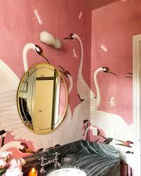 Pink Walls And Swans On The Bathroom Walls Print Wallpaper Decor House Colors