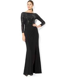 Lauren Ralph Lauren Long Sleeve Sequined Gown Reviews Dresses Women Macy S Black Sequin Gown Gowns Dresses Black Evening Dresses