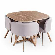 Choisissez une table ronde si vous êtes une famille de trois ou de cinq par exemple. Ensemble Table 4 Chaises Encastrables Beige Flen Decoinparis