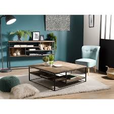 Vous venez d'ajouter à votre panier. Table Basse Carree Avec Tablettes En Bois Metal Noir H40cm Macabane