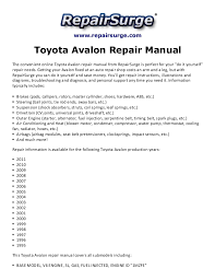 What ground clearance does the 2002 toyota avalon have? Toyota Avalon Repair Manual 1995 2011