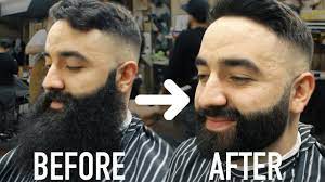 Temp fade with side part. Beard Transformation Before And After Long Beard To Short Fade Beard Youtube