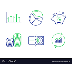 Currency Growth Chart And Pie Chart Icons Set