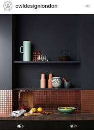 Black And Copper Kitchen Black Kitchen Blackkitchen Copper Wall Tiles Coppertiles Interior Design Kitchen Small Kitchen Interior Trendy Kitchen Tile