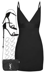 Date Night All Black Outfit Black Mini Dress With Spaghetti Straps Yves Saint Laurent Ysl Purse And Black Heels Fashion Chic Outfits Clothes