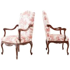 Pair Of French Provincial Style Walnut Toile Fauteuil Armchairs In 2020 Fauteuil Armchair French Provincial French Provincial Decor
