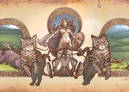 Love, beauty, sex, fertility, and gold. Freya Driving Her Cat Chariot Triptic Greeting Card For Sale By Dani Kaulakis