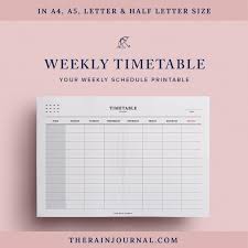 Timetable Printable School Timetable Weekly Timetable Etsy School Timetable Student Planner Lettering