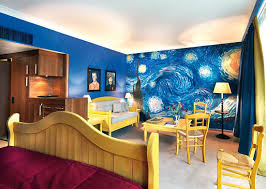 Van gogh copied the original of the bedroom painting to give to his family. A Starry Night Bedroom Mural Starry Night Bedroom Bedroom Night Bedroom Murals